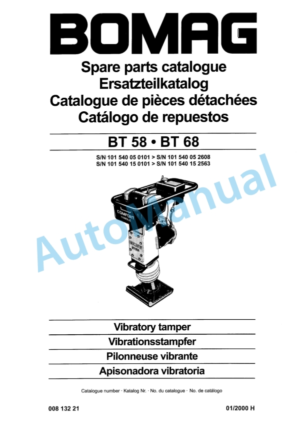 Bomag BT 58, BT 68 Vibratory Tamper Spare Parts Catalogue 00813221
