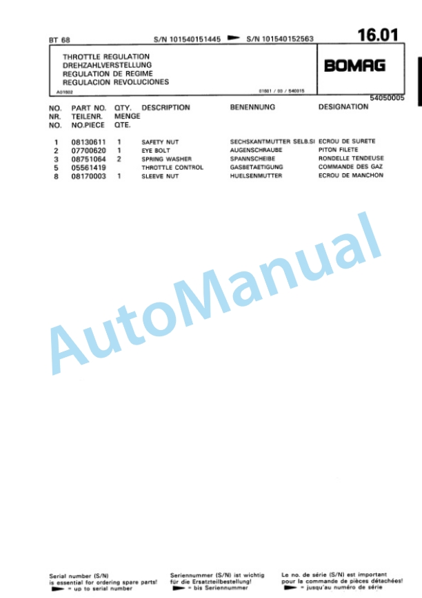 Bomag BT 58, BT 68 Vibratory Tamper Spare Parts Catalogue 00813221-2