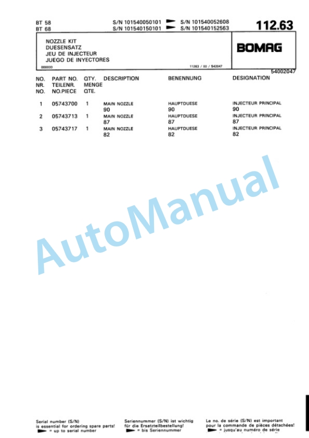Bomag BT 58, BT 68 Vibratory Tamper Spare Parts Catalogue 00813221-5