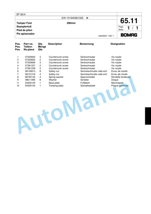 Bomag BT 60-4 Vibratory Tamper Spare Parts Catalogue 00817456-3