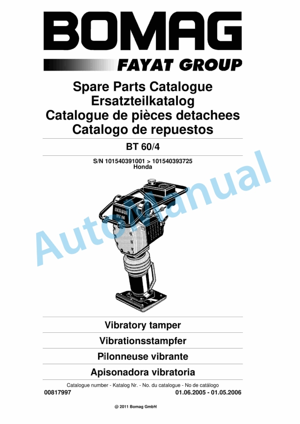 Bomag BT 60-4 Vibratory Tamper Spare Parts Catalogue 00817997