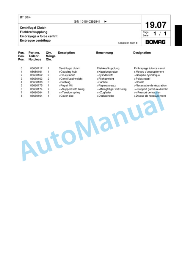 Bomag BT 60-4 Vibratory Tamper Spare Parts Catalogue 00817997-2