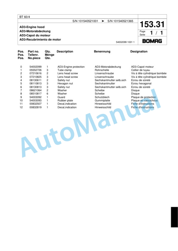 Bomag BT 60-4 Vibratory Tamper Spare Parts Catalogue 00818629-5