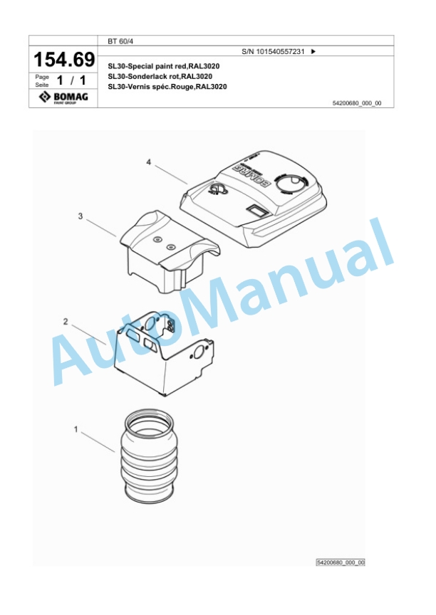 Bomag BT 60-4 Vibratory Tamper Spare Parts Catalogue 00818737-3