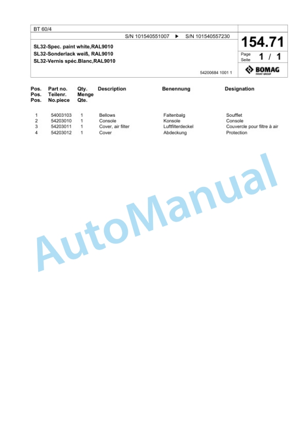 Bomag BT 60-4 Vibratory Tamper Spare Parts Catalogue 00818737-4