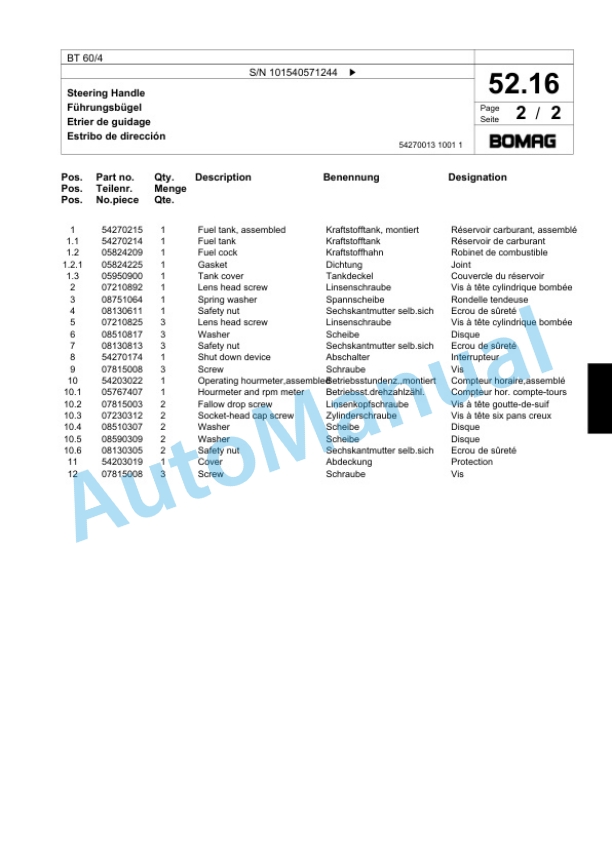 Bomag BT 60-4 Vibratory Tamper Spare Parts Catalogue 00824169-2