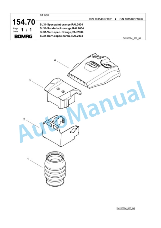 Bomag BT 60-4 Vibratory Tamper Spare Parts Catalogue 00824169-4