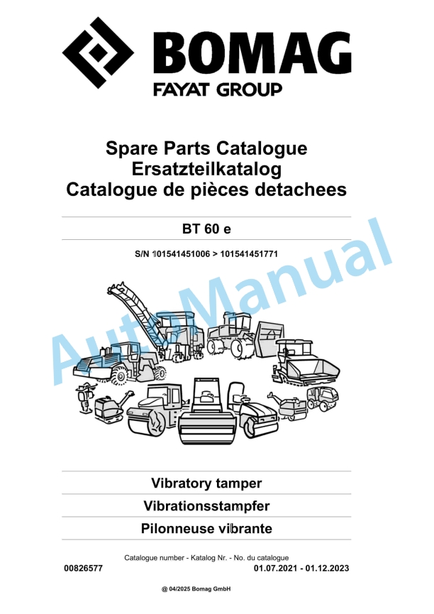 Bomag BT 60 e Vibratory Tamper Spare Parts Catalogue 00826577