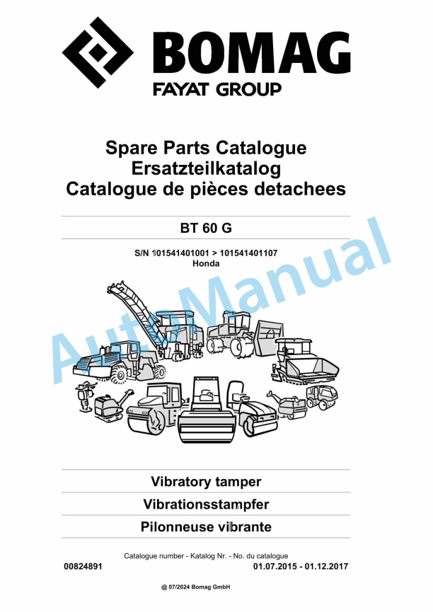 Bomag BT 60 G Vibratory Tamper Spare Parts Catalogue 00824891
