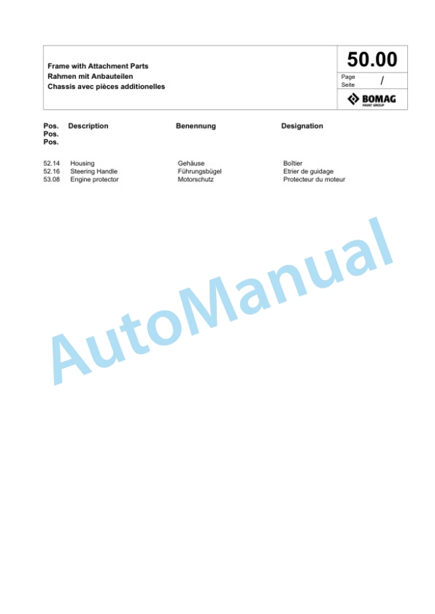 Bomag BT 60 G Vibratory Tamper Spare Parts Catalogue 00825113-2