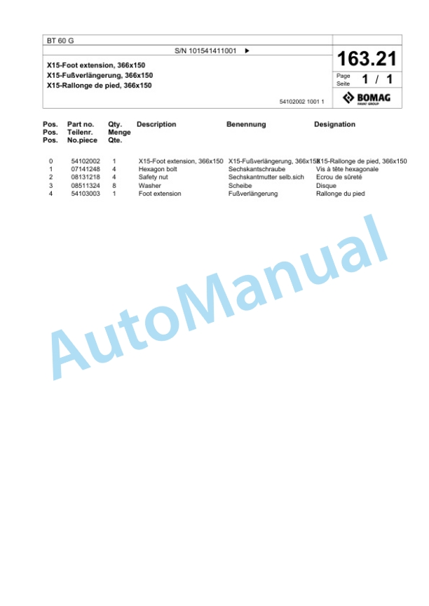 Bomag BT 60 G Vibratory Tamper Spare Parts Catalogue 00825113-5