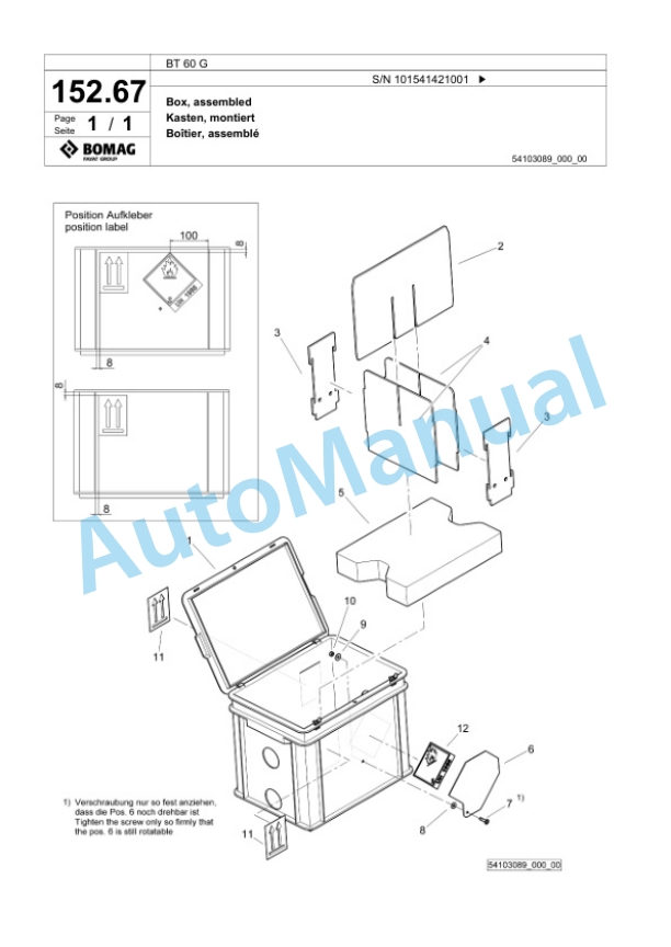Bomag BT 60 G Vibratory Tamper Spare Parts Catalogue 00825407-3