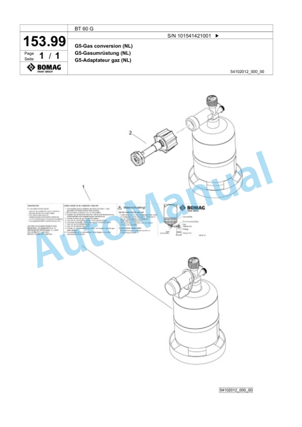 Bomag BT 60 G Vibratory Tamper Spare Parts Catalogue 00825407-4