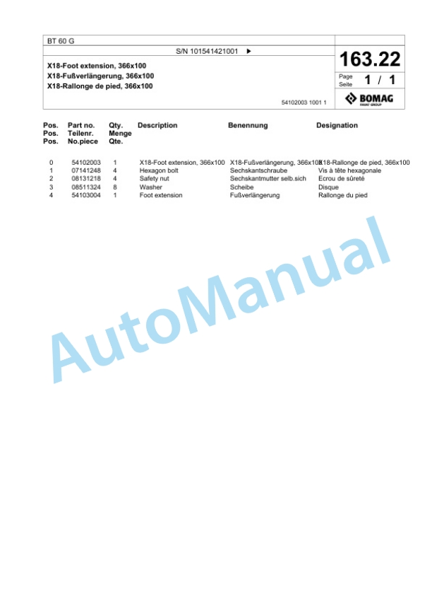 Bomag BT 60 G Vibratory Tamper Spare Parts Catalogue 00825407-5