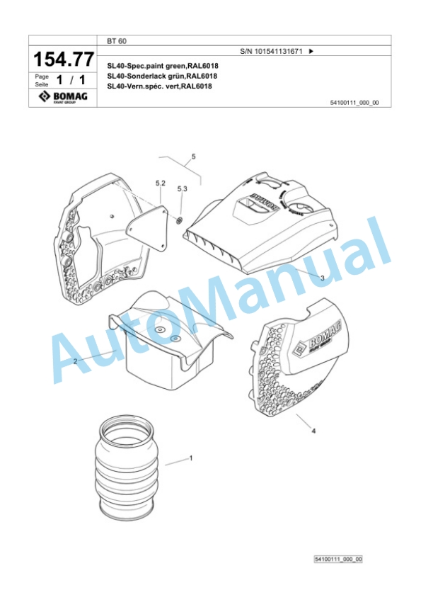 Bomag BT 60 Vibratory Tamper Spare Parts Catalogue 00800853-4