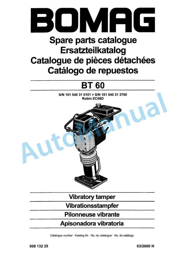 Bomag BT 60 Vibratory Tamper Spare Parts Catalogue 00813225