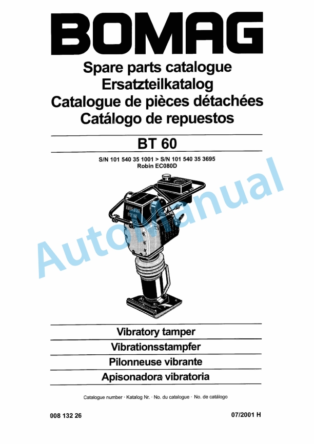 Bomag BT 60 Vibratory Tamper Spare Parts Catalogue 00813226