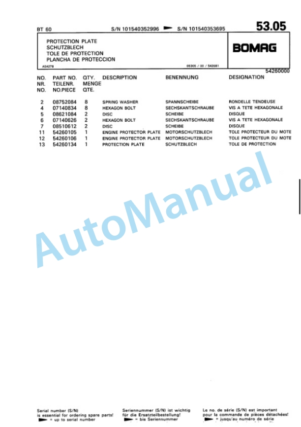 Bomag BT 60 Vibratory Tamper Spare Parts Catalogue 00813226-3
