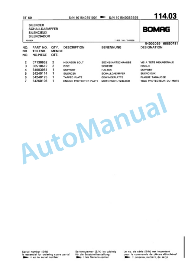 Bomag BT 60 Vibratory Tamper Spare Parts Catalogue 00813226-5