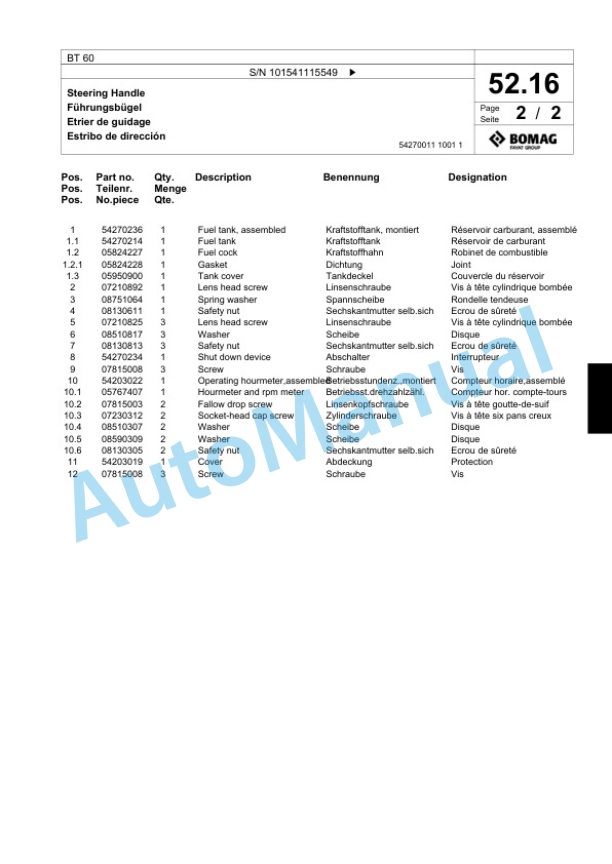 Bomag BT 60 Vibratory Tamper Spare Parts Catalogue 00824399-2