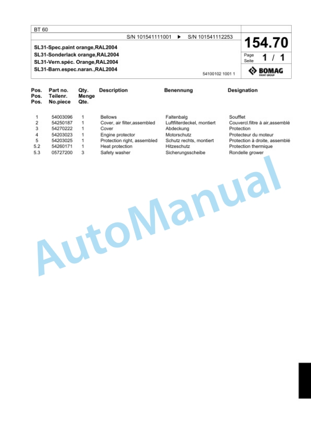 Bomag BT 60 Vibratory Tamper Spare Parts Catalogue 00824399-4