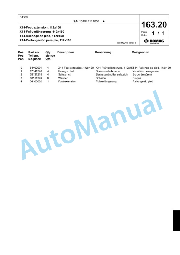 Bomag BT 60 Vibratory Tamper Spare Parts Catalogue 00824399-5