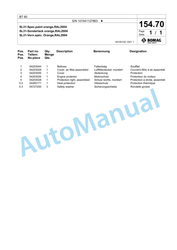 Bomag BT 60 Vibratory Tamper Spare Parts Catalogue 00825059-3