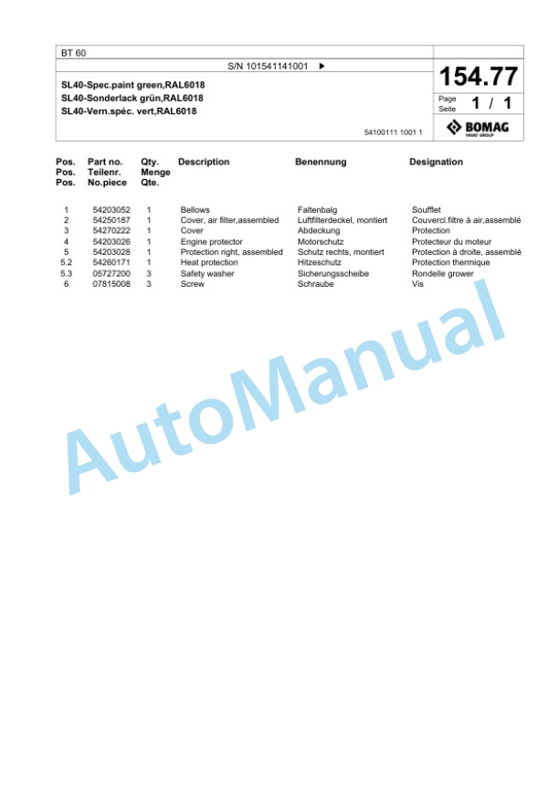 Bomag BT 60 Vibratory Tamper Spare Parts Catalogue 00825397-4