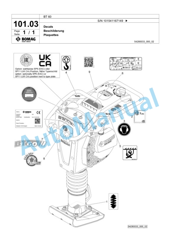 Bomag BT 60 Vibratory Tamper Spare Parts Catalogue 00825573-2