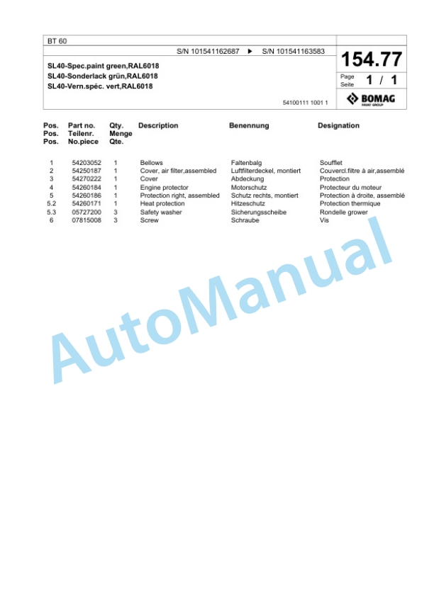 Bomag BT 60 Vibratory Tamper Spare Parts Catalogue 00825573-4