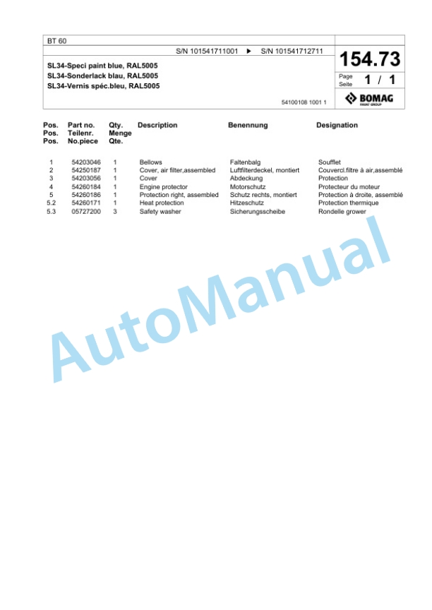 Bomag BT 60 Vibratory Tamper Spare Parts Catalogue 00826879-4