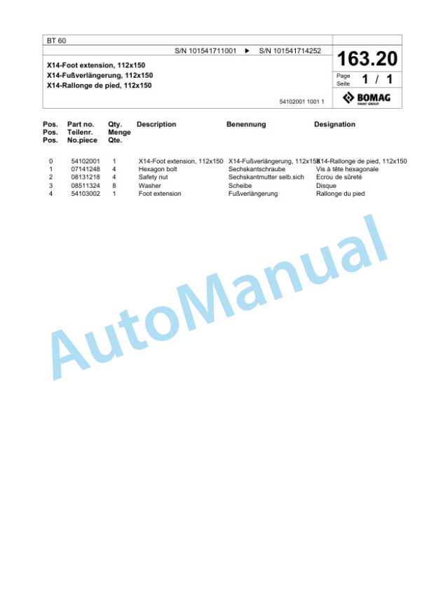 Bomag BT 60 Vibratory Tamper Spare Parts Catalogue 00826879-5