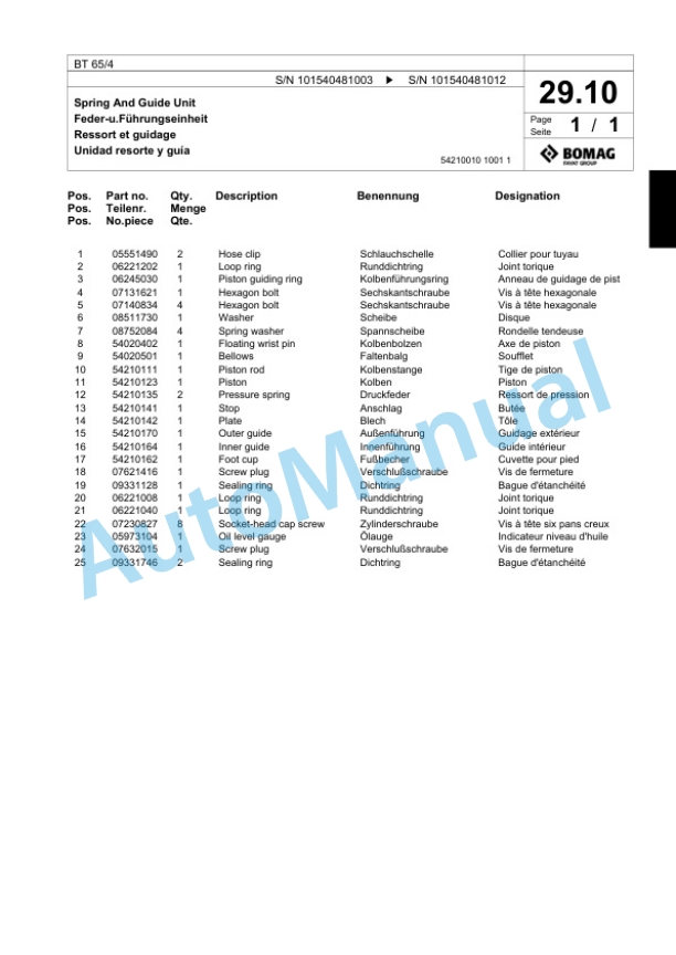 Bomag BT 65-4 Vibratory Tamper Spare Parts Catalogue 00817453-2