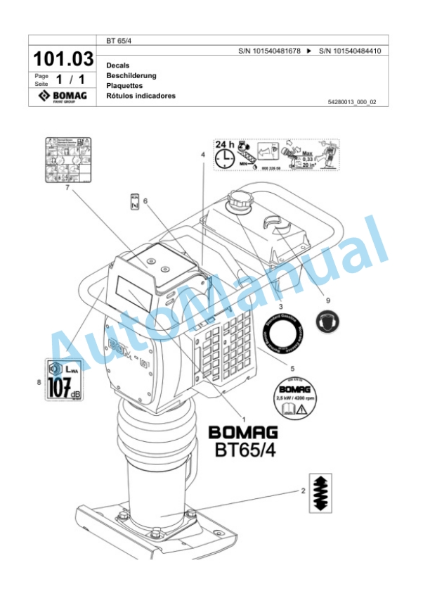 Bomag BT 65-4 Vibratory Tamper Spare Parts Catalogue 00817453-4