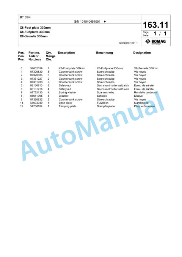 Bomag BT 65-4 Vibratory Tamper Spare Parts Catalogue 00818017-5