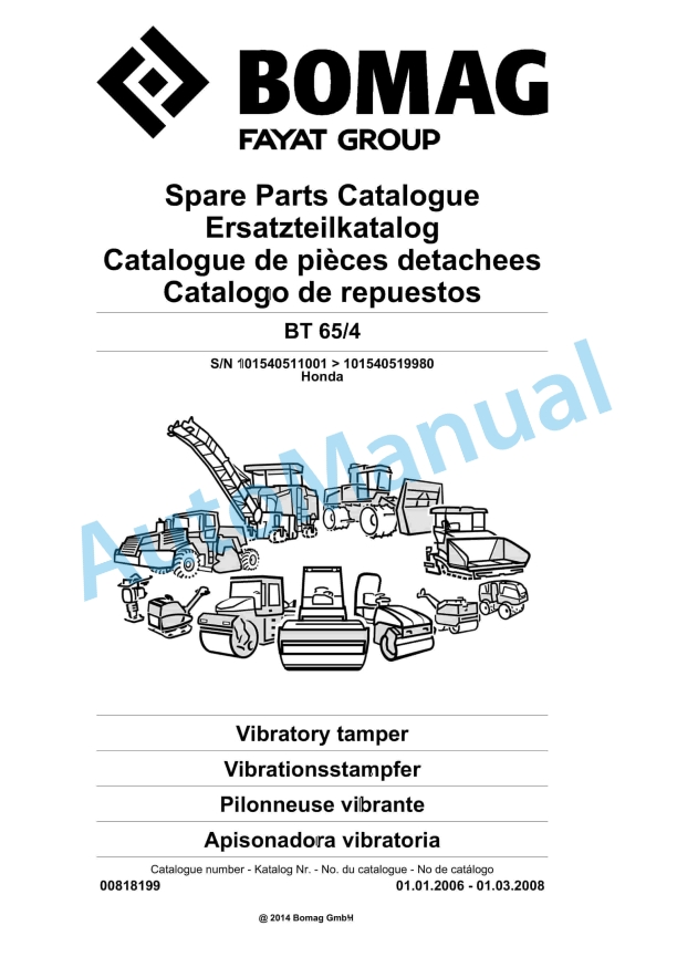 Bomag BT 65-4 Vibratory Tamper Spare Parts Catalogue 00818199