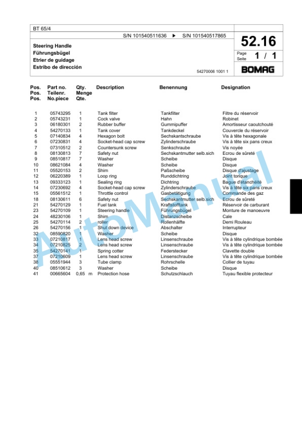 Bomag BT 65-4 Vibratory Tamper Spare Parts Catalogue 00818199-2