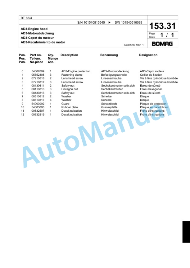 Bomag BT 65-4 Vibratory Tamper Spare Parts Catalogue 00818199-4