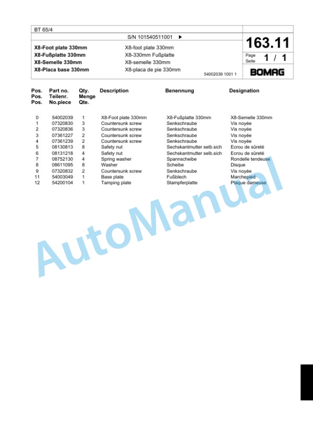 Bomag BT 65-4 Vibratory Tamper Spare Parts Catalogue 00818199-5