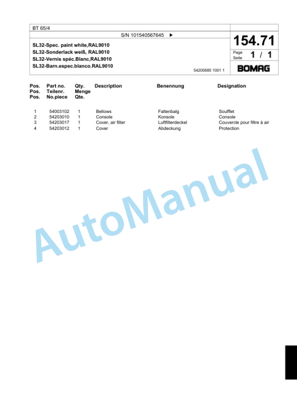 Bomag BT 65-4 Vibratory Tamper Spare Parts Catalogue 00818739-4