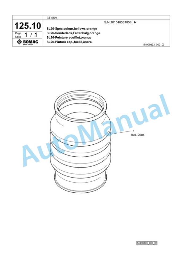 Bomag BT 65-4 Vibratory Tamper Spare Parts Catalogue 00818833-4
