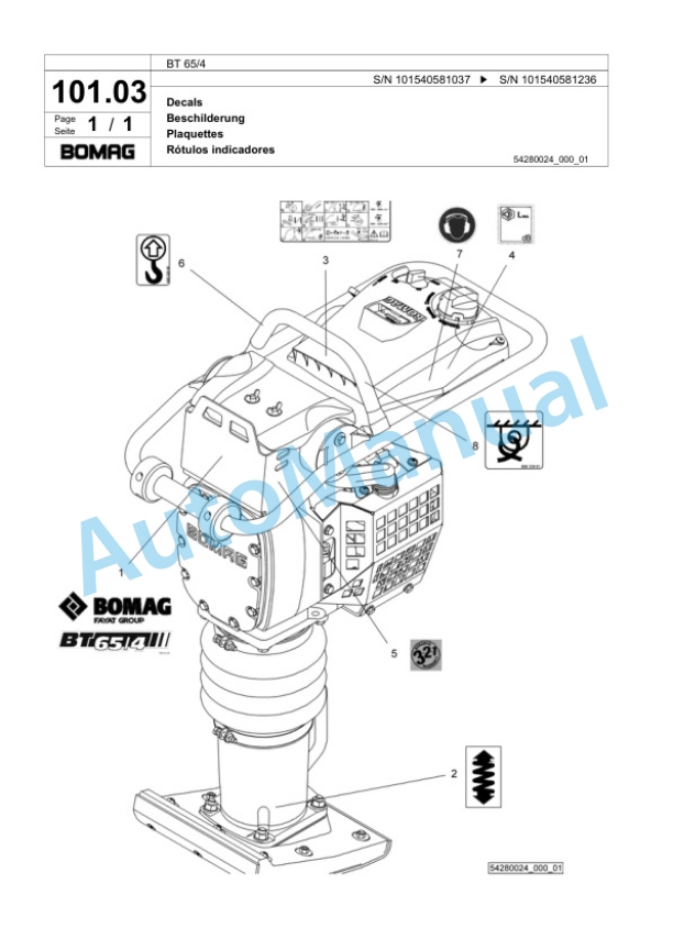Bomag BT 65-4 Vibratory Tamper Spare Parts Catalogue 00824171-3