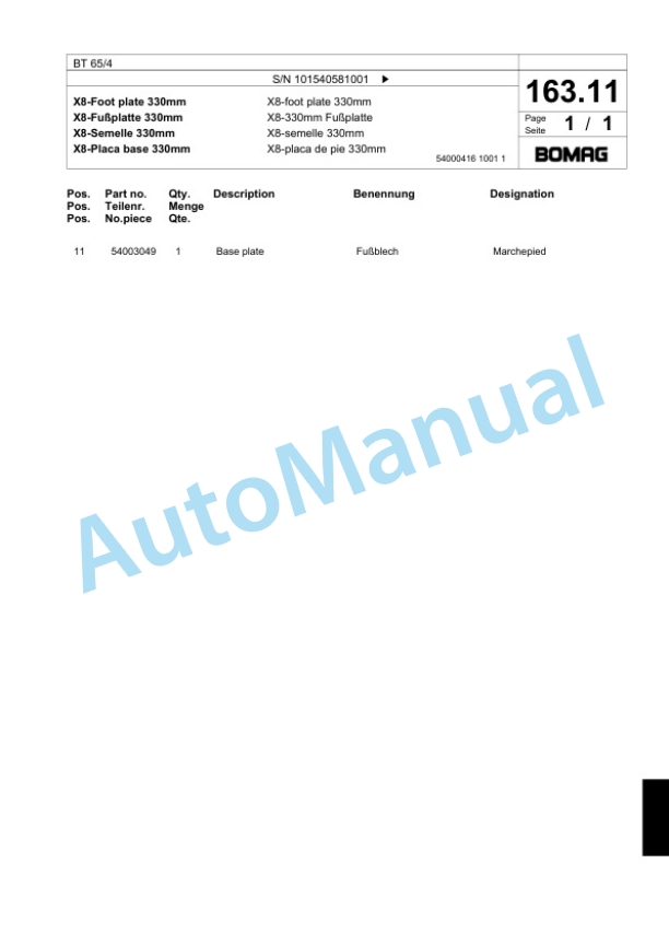 Bomag BT 65-4 Vibratory Tamper Spare Parts Catalogue 00824171-5