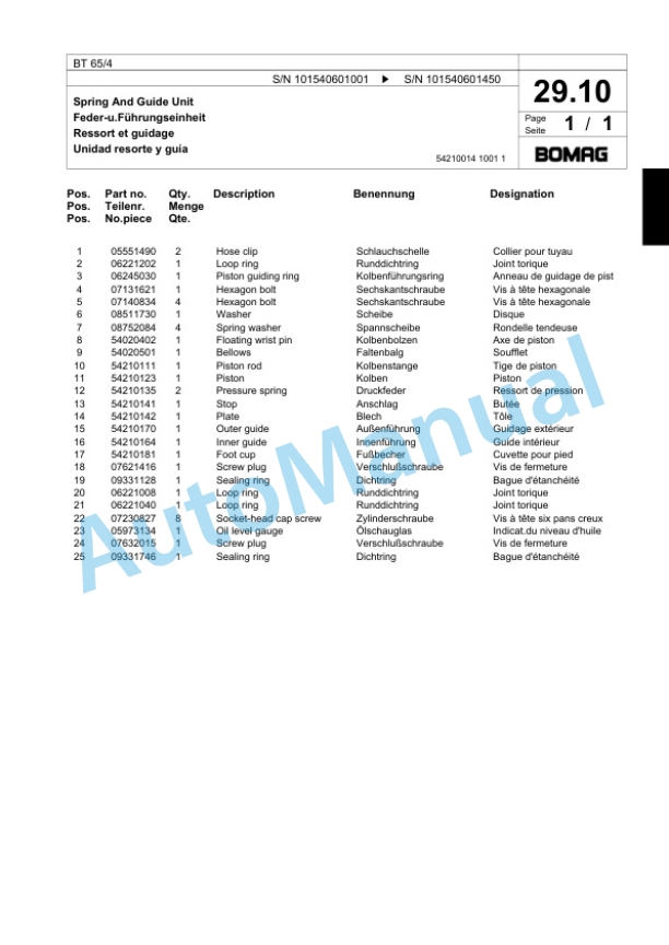 Bomag BT 65-4 Vibratory Tamper Spare Parts Catalogue 00824343-2