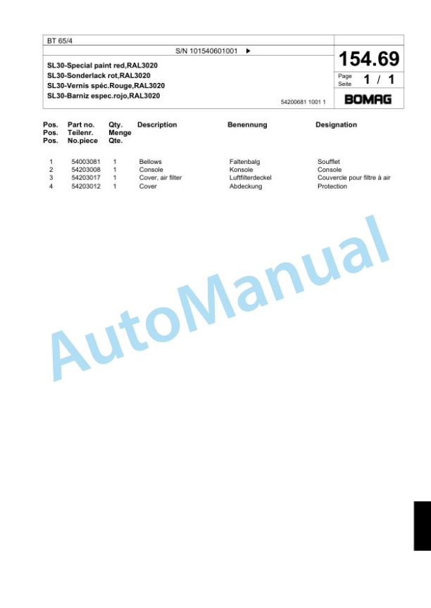 Bomag BT 65-4 Vibratory Tamper Spare Parts Catalogue 00824343-4