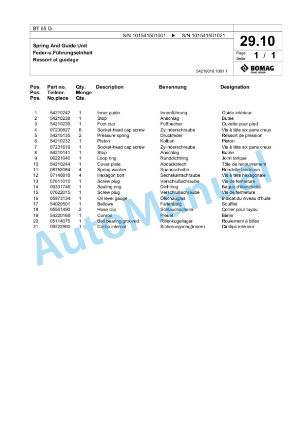 Bomag BT 65 G Vibratory Tamper Spare Parts Catalogue 00824893-2