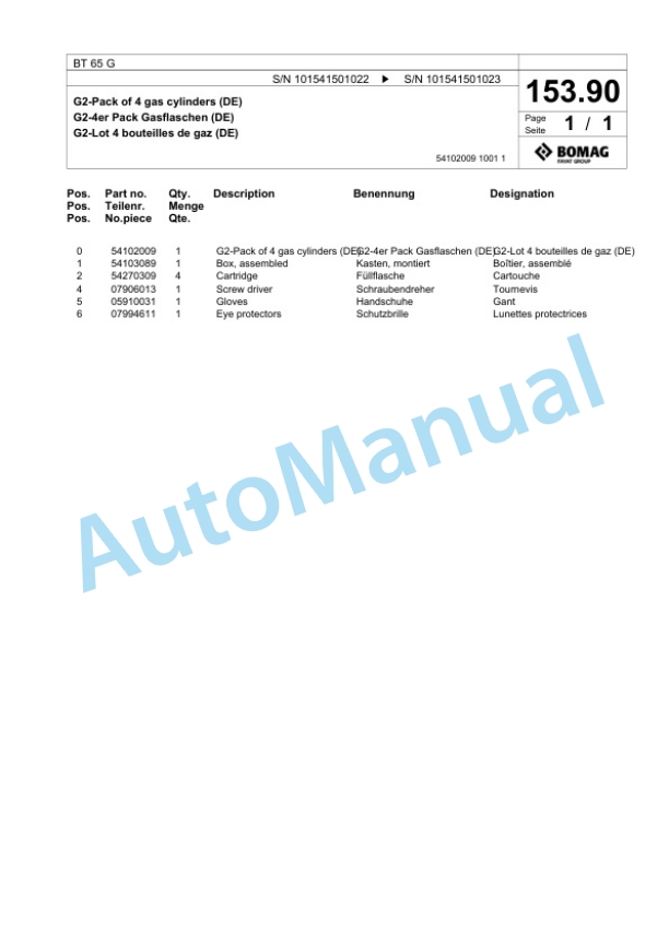 Bomag BT 65 G Vibratory Tamper Spare Parts Catalogue 00824893-4