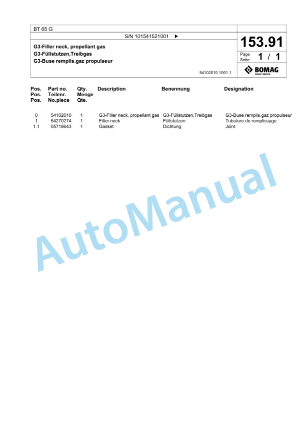 Bomag BT 65 G Vibratory Tamper Spare Parts Catalogue 00825409-4