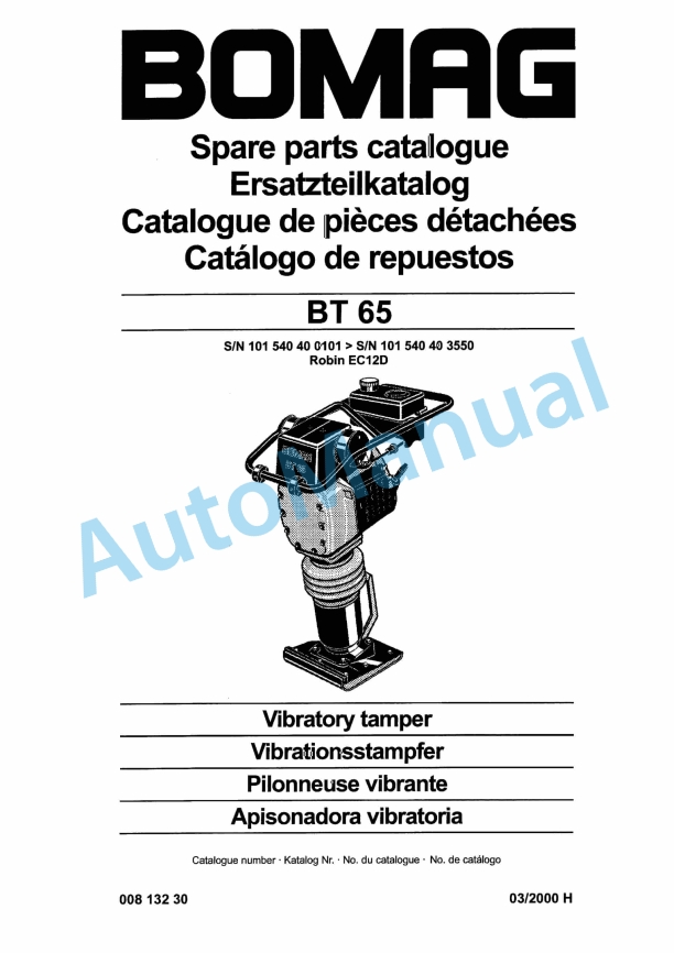Bomag BT 65 Vibratory Tamper Spare Parts Catalogue 00813230