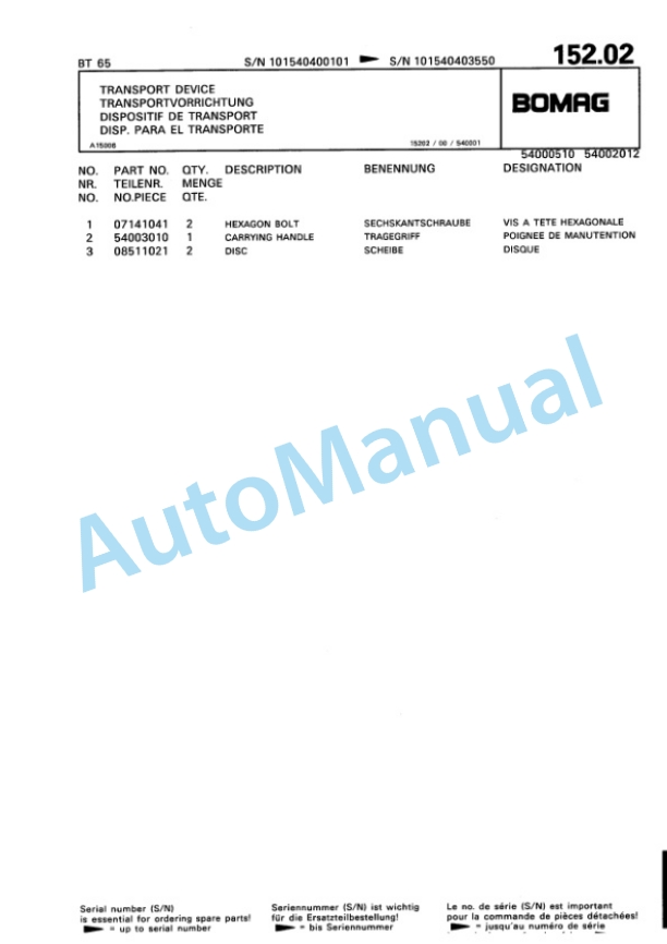 Bomag BT 65 Vibratory Tamper Spare Parts Catalogue 00813230-5